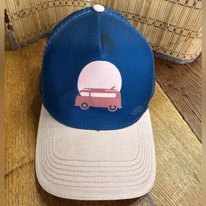 Prana Trucker Hat Mesh Snapback Surf Van Graphic Blue Beige Adjustable Cap